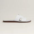 Hermès Men's H-Cutout Slide Sandals in White Leather