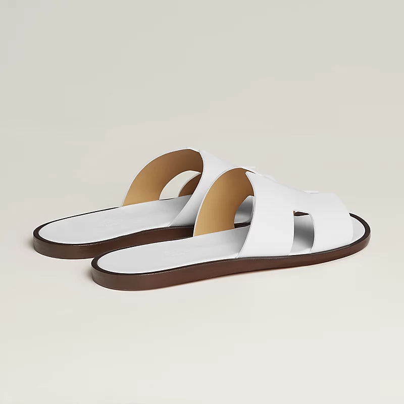 Hermès Men's H-Cutout Slide Sandals in White Leather