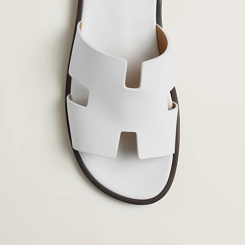 Hermès Men's H-Cutout Slide Sandals in White Leather