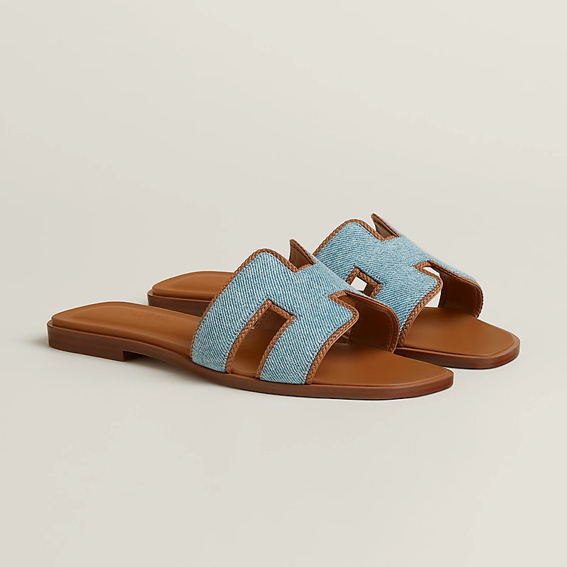 Hermès Women's H-Cutout Slide Sandals in Denim