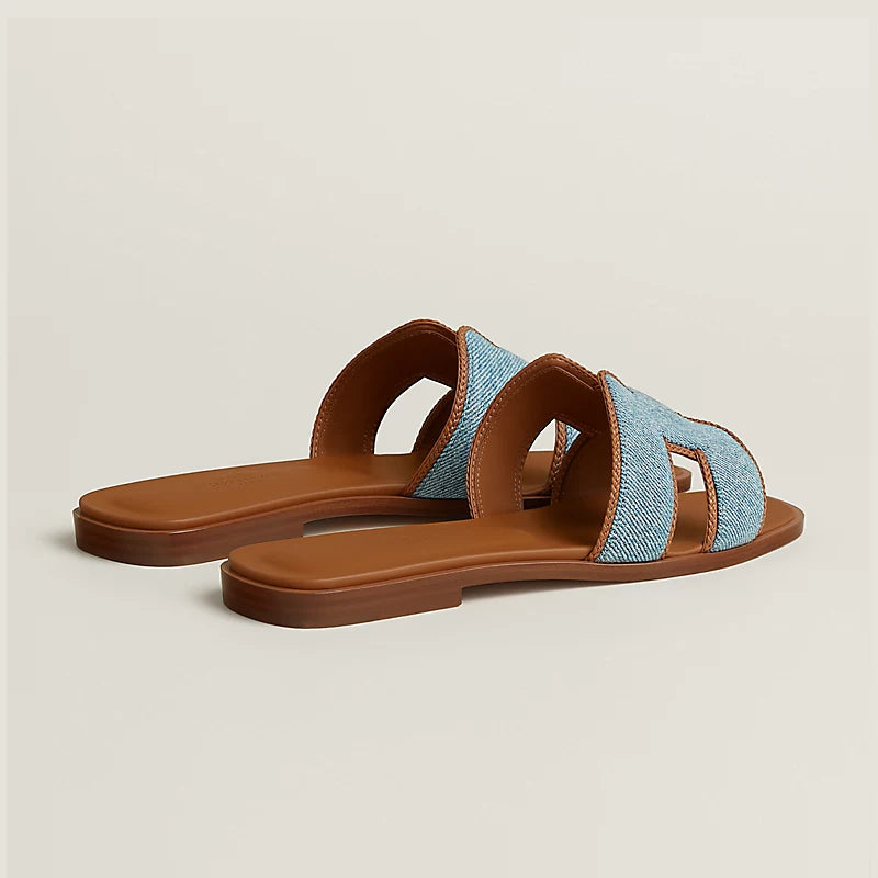 Hermès Women's H-Cutout Slide Sandals in Denim