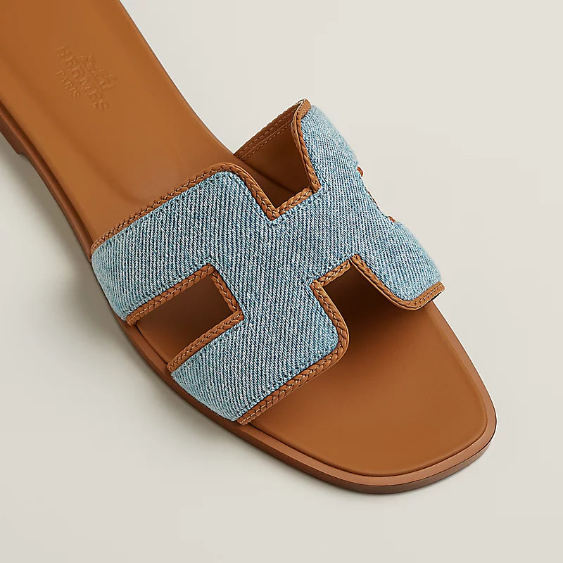 Hermès Women's H-Cutout Slide Sandals in Denim