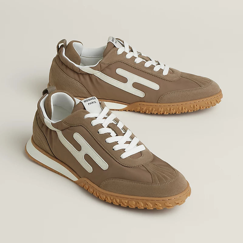 Hermès Bouncing Sneakers in Taupe, Brown & White