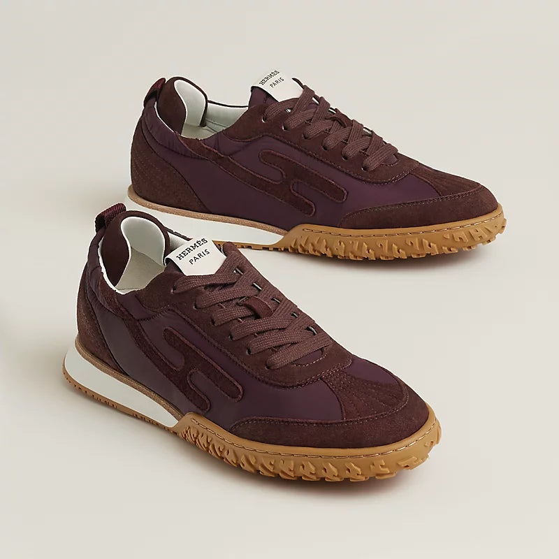 Hermès Bouncing Mixed-Material Sneakers in Burgundy