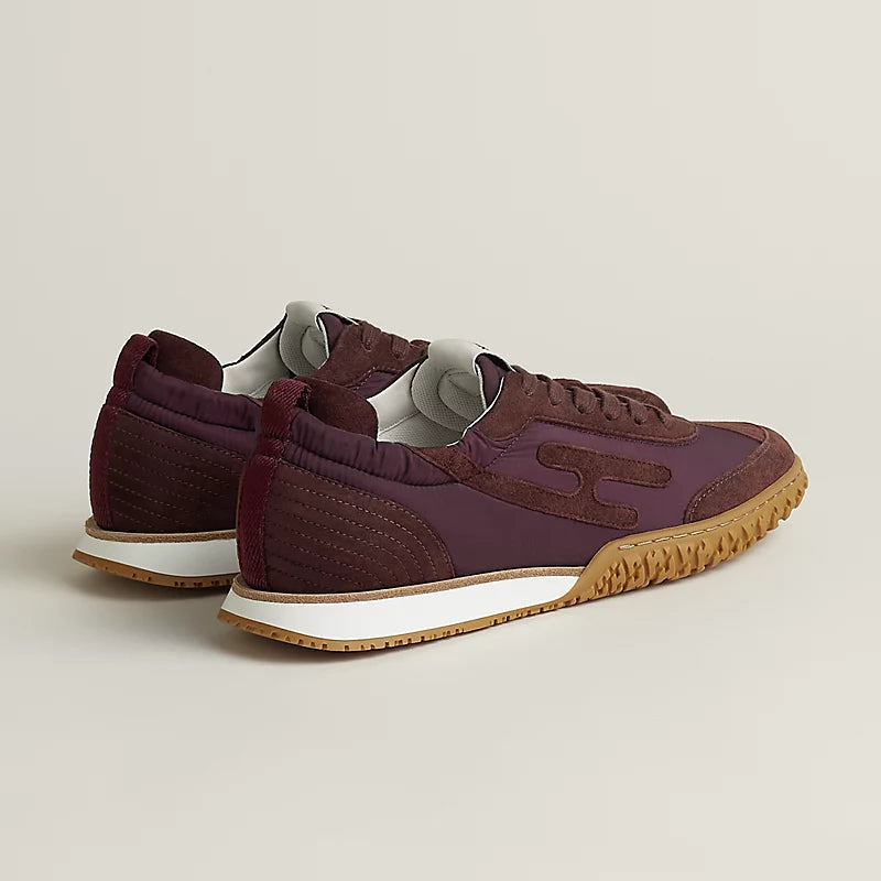 Hermès Bouncing Mixed-Material Sneakers in Burgundy
