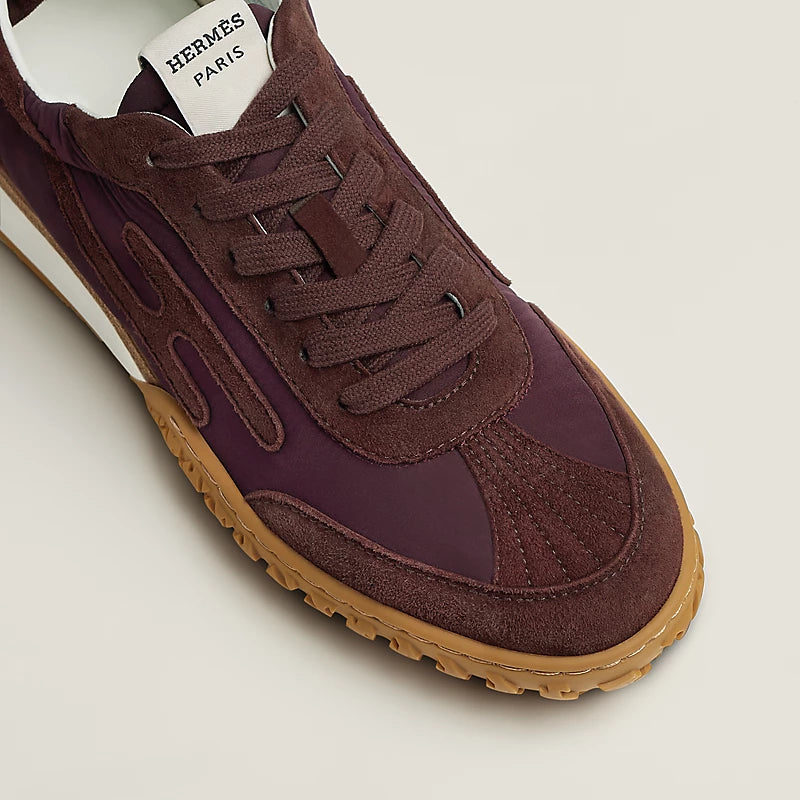 Hermès Bouncing Mixed-Material Sneakers in Burgundy