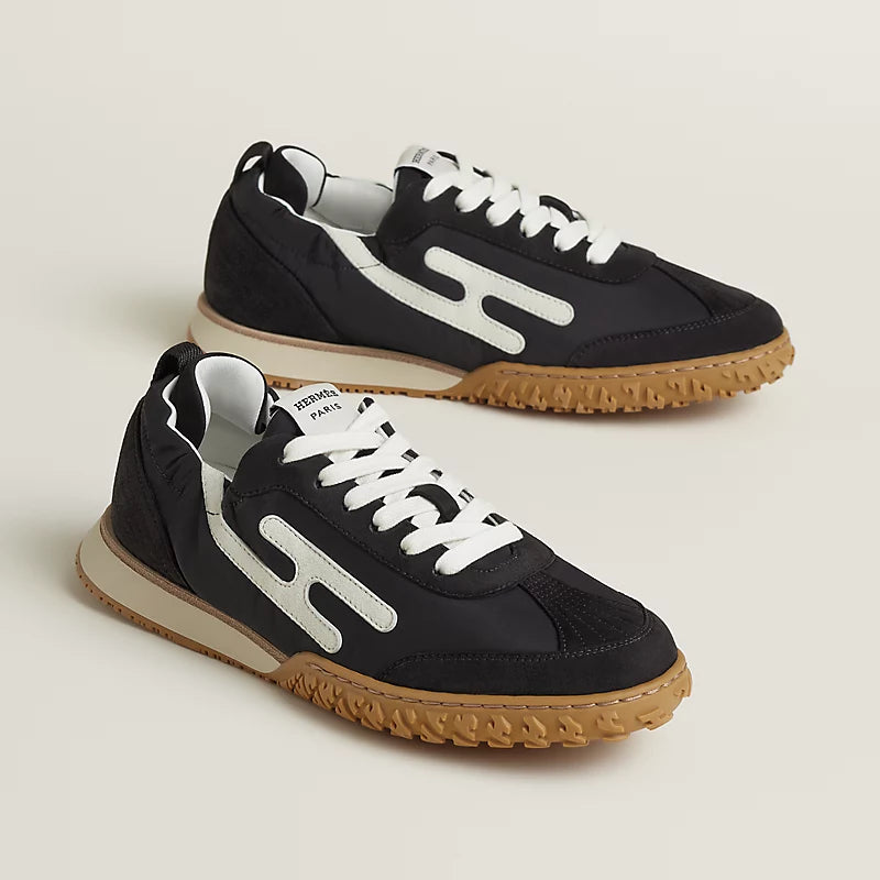 Hermès Bouncing Mixed-Material Sneakers in Black & White