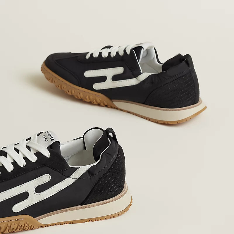 Hermès Bouncing Mixed-Material Sneakers in Black & White