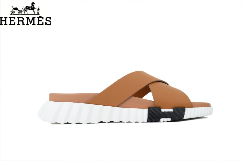 Hermès Tan Leather Cross-Strap Slide Sandal