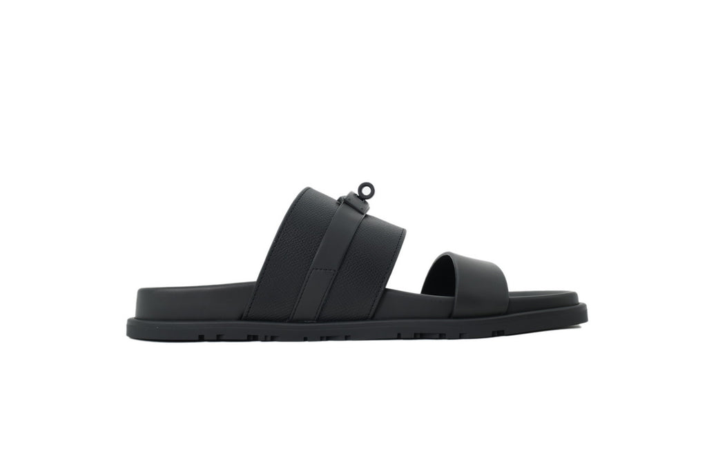 Loro Piana Single-Strap Slide Sandals in Black Leather