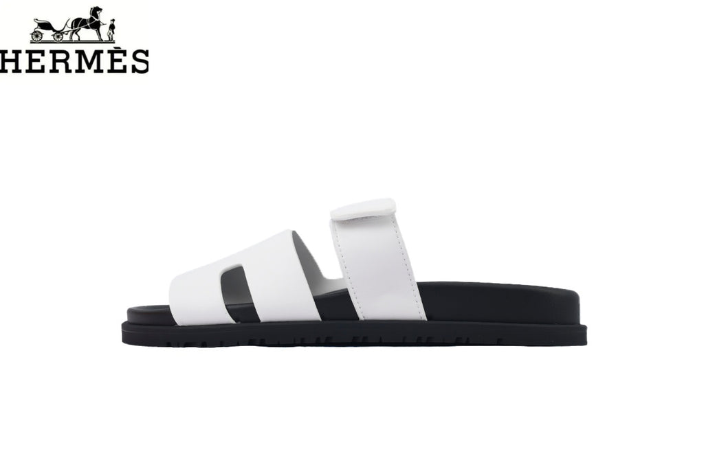 Hermès Black Leather Double-Strap Adjustable Slide Sandal