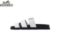 Hermès Black Leather Double-Strap Adjustable Slide Sandal