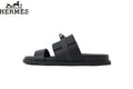 Hermès Black Leather Dual-Strap Slide Sandal