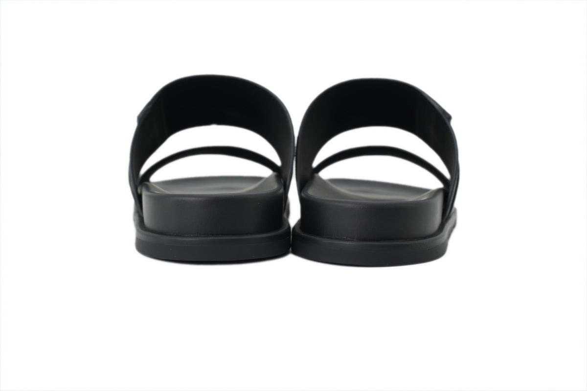 Loro Piana Single-Strap Slide Sandals in Black Leather