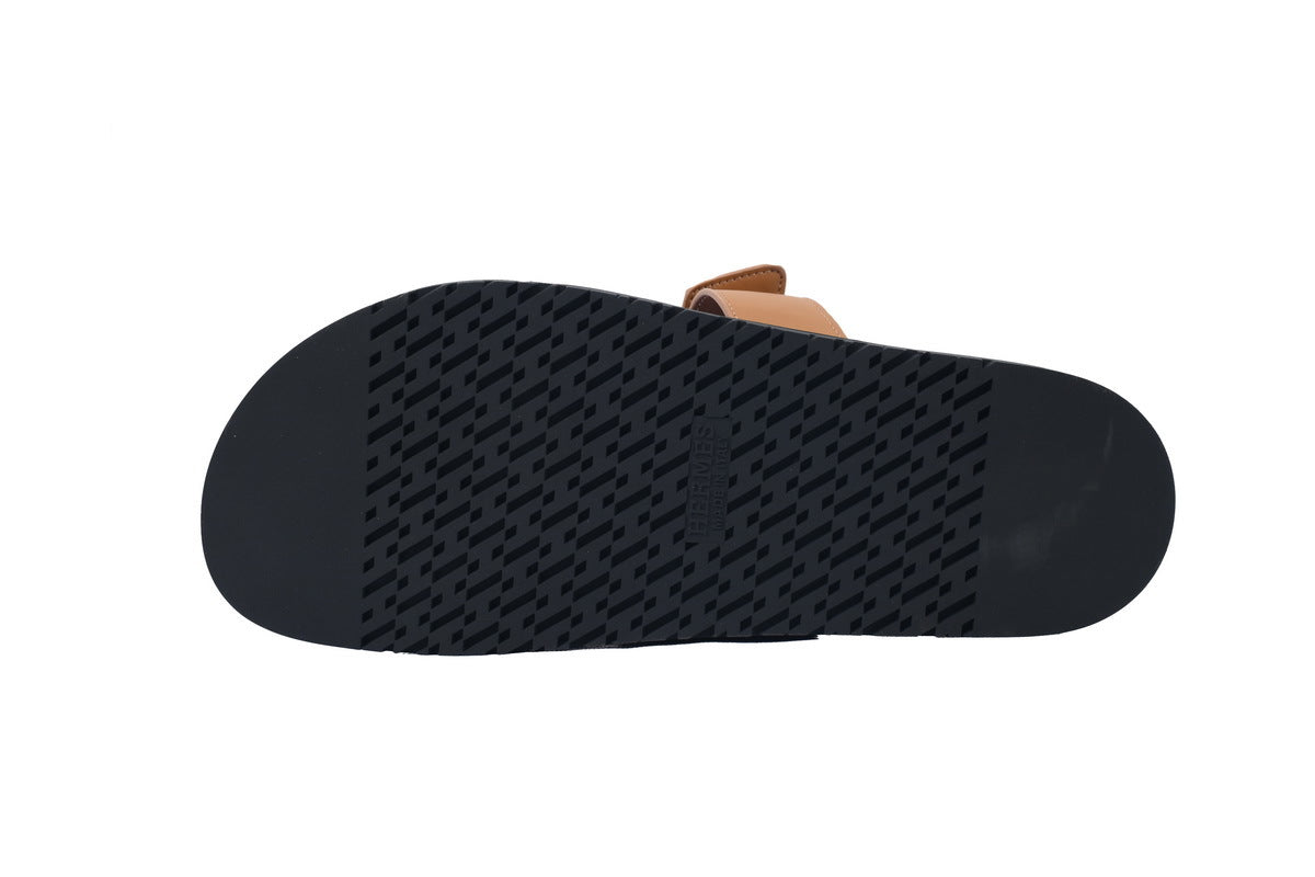 Hermès Chypre Slide Sandals in Tan Leather