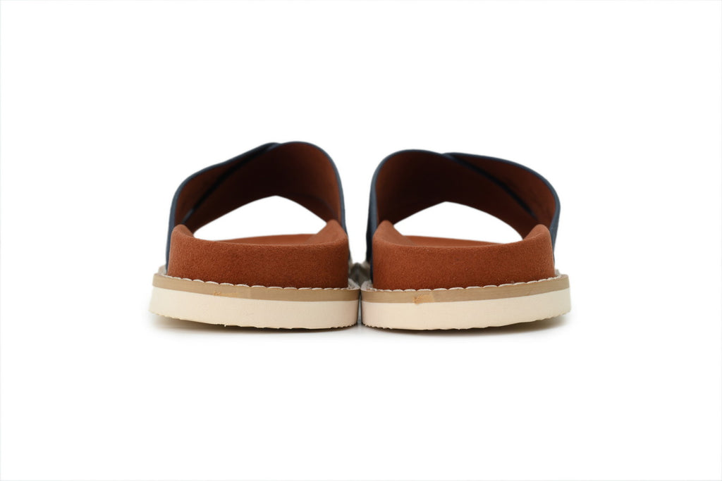Loro Piana Cross-Strap Slide Sandals in Navy Suede