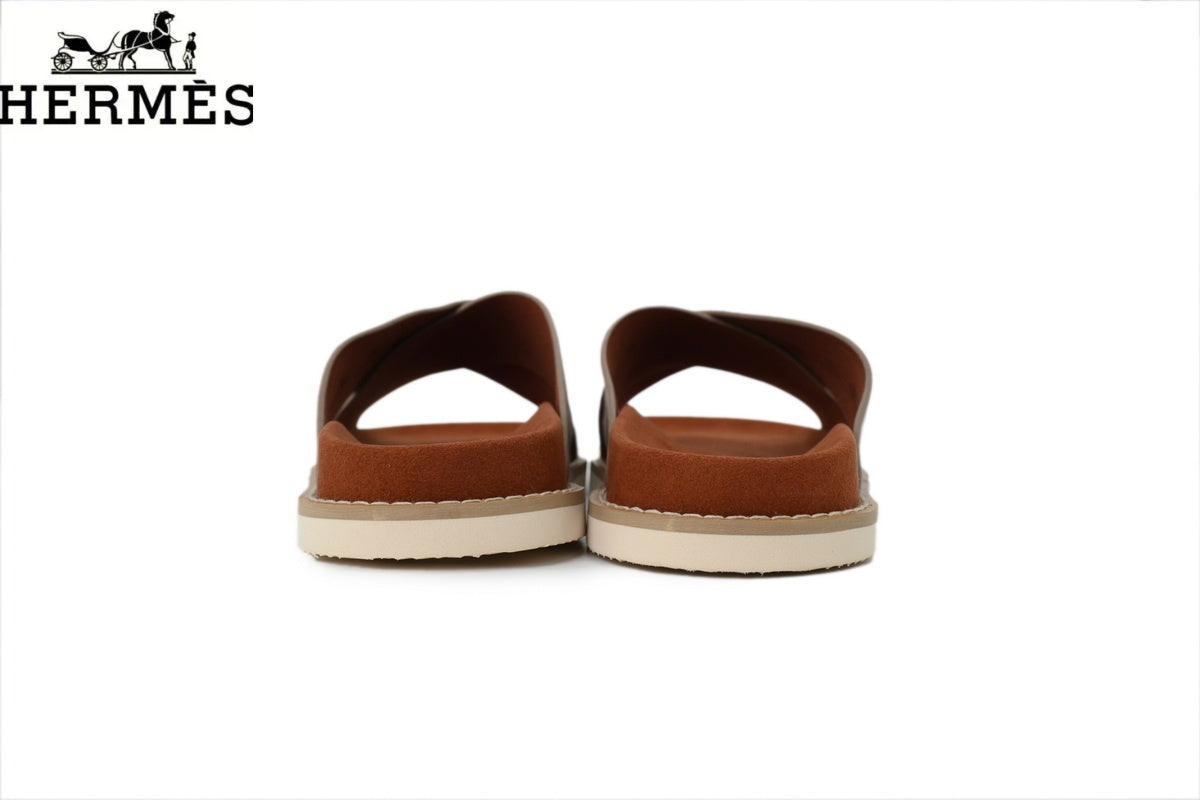 Loro Piana Light Grey Suede Cross-Strap Slide Sandal