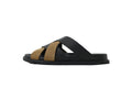 Hermès Cross-Strap Slide Sandals in Black and Khaki
