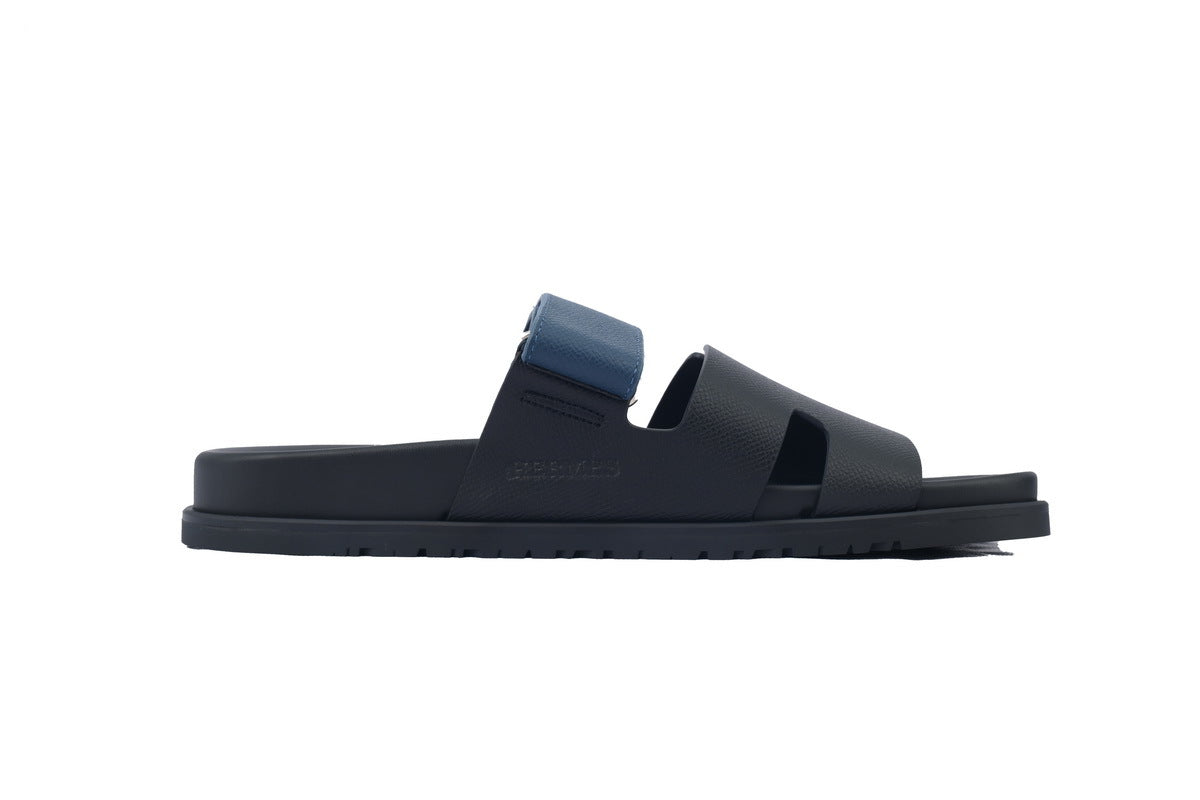 Hermès Chypre Slide Sandals in Black and Navy