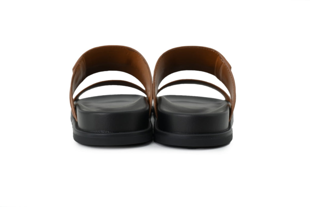 Loro Piana Single-Strap Slide Sandals in Tan Leather