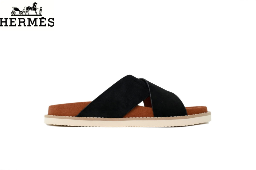 Loro Piana Black Suede Cross-Strap Slide Sandal