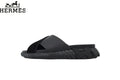 Hermès Black Leather and Suede Cross-Strap Platform Slide Sandal