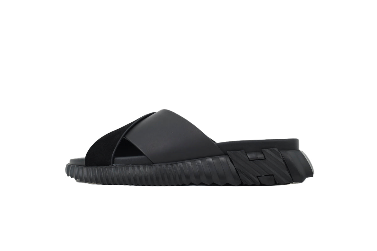 Hermès Cross-Strap Slide Sandals in Black