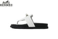 Hermès White Leather Flip-Flop Slide with Metal Buckle